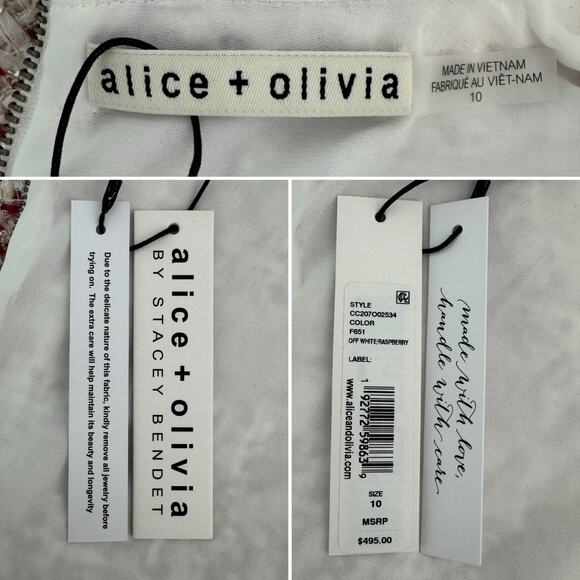 Alice and Olivia Ellis Chain-trim Tweed Dress mini white pink gold size 10 - Picture 7 of 10